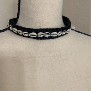 Puka shell and black small bead choker necklace